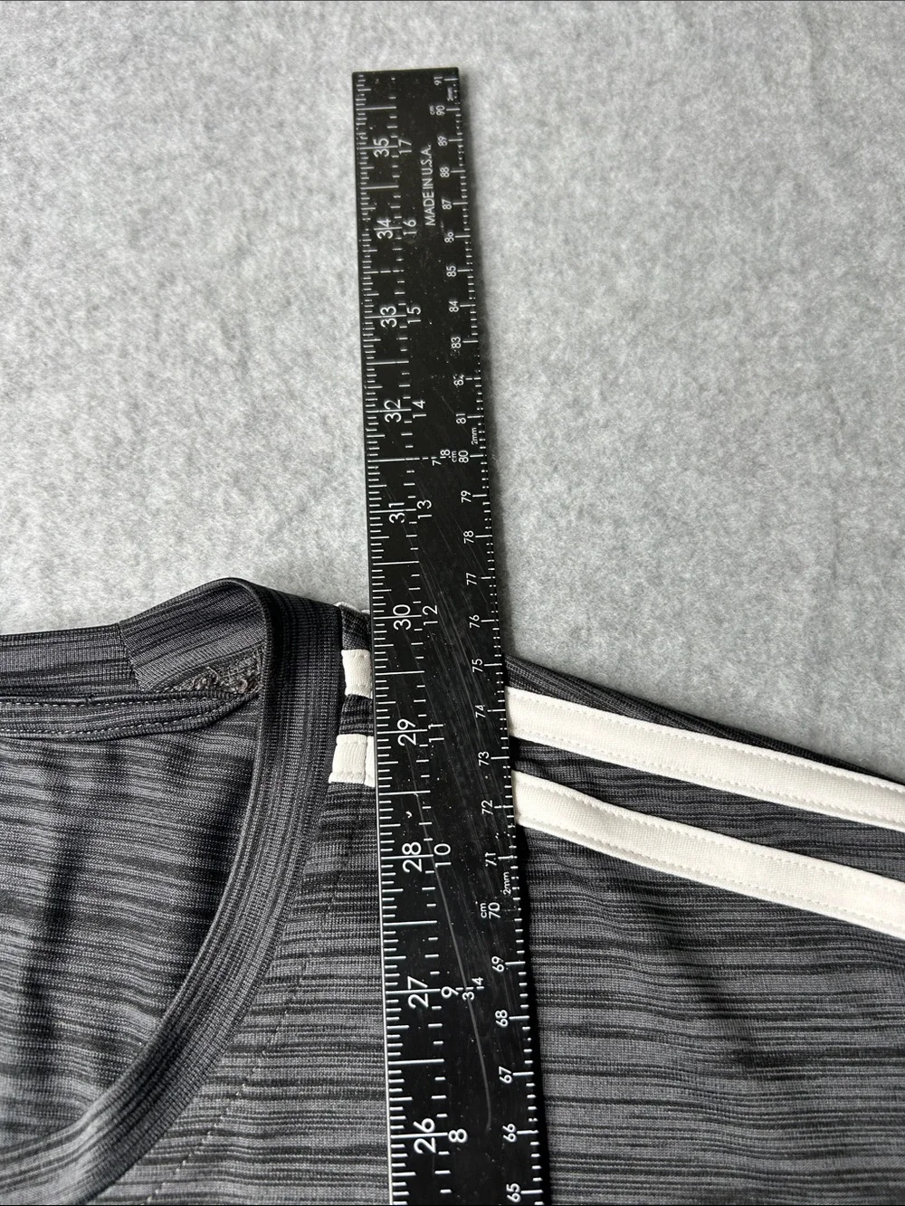 adidas Gray Heather Short Sleeve Performance Tee with White Shoulder Stripes